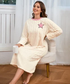 Women's Nightdress Winter Warm Nightgown Thicken Flannel Long Sleeved T-shirt Tops Soft Coral Fleece Pyjama Dress Home Clothing - Image 5