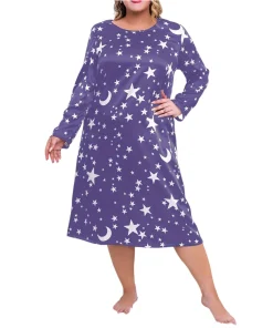 Plus Size Women's Nightgown - Casual Comfortable Loungewear Sleep Dress Long Sleeve Loose Nightdress Fashionable Printed Pajamas - Image 5