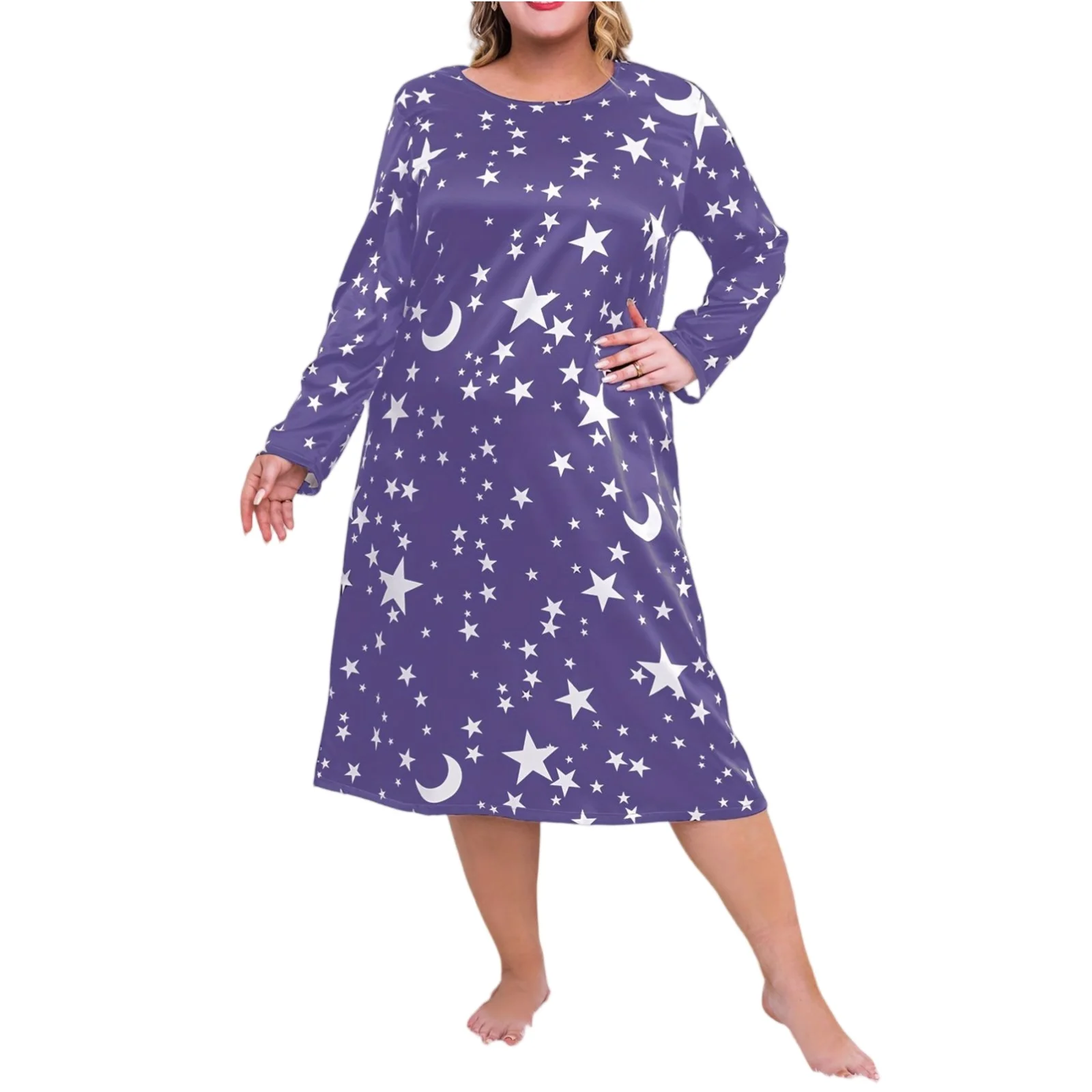 Plus Size Women's Nightgown - Casual Comfortable Loungewear Sleep Dress Long Sleeve Loose Nightdress Fashionable Printed Pajamas - Image 5