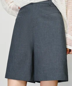 OLrain Grey Trendy Shorts 2025 Summer Straight Zip Up Blended Shorts Business Work Shorts Woman Pockets Ladies Pants O57XK99322 - Image 5