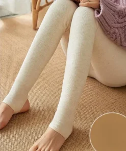 Winter Warm Leggings Women Vertical Stripes Casual Pants Thickened Plush Cotton High Elasticity Solid High Waist Winter Pants - Image 5