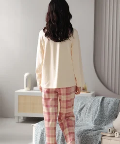 100% Cotton Sleepwear, Women's Autumn and Winter Long-Sleeved Pants, Cute Cartoon Pure Cotton Plus Size Women's Home Suit Set - Image 6