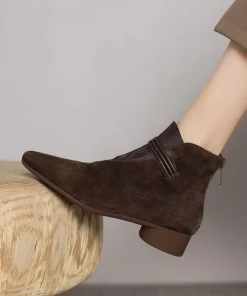2025 Autumn Winter New Women's Korean Style Pointed Toe Ankle Boots - Chunky Heel Minimalist Fashion Boots Back Zipper Design - Image 4