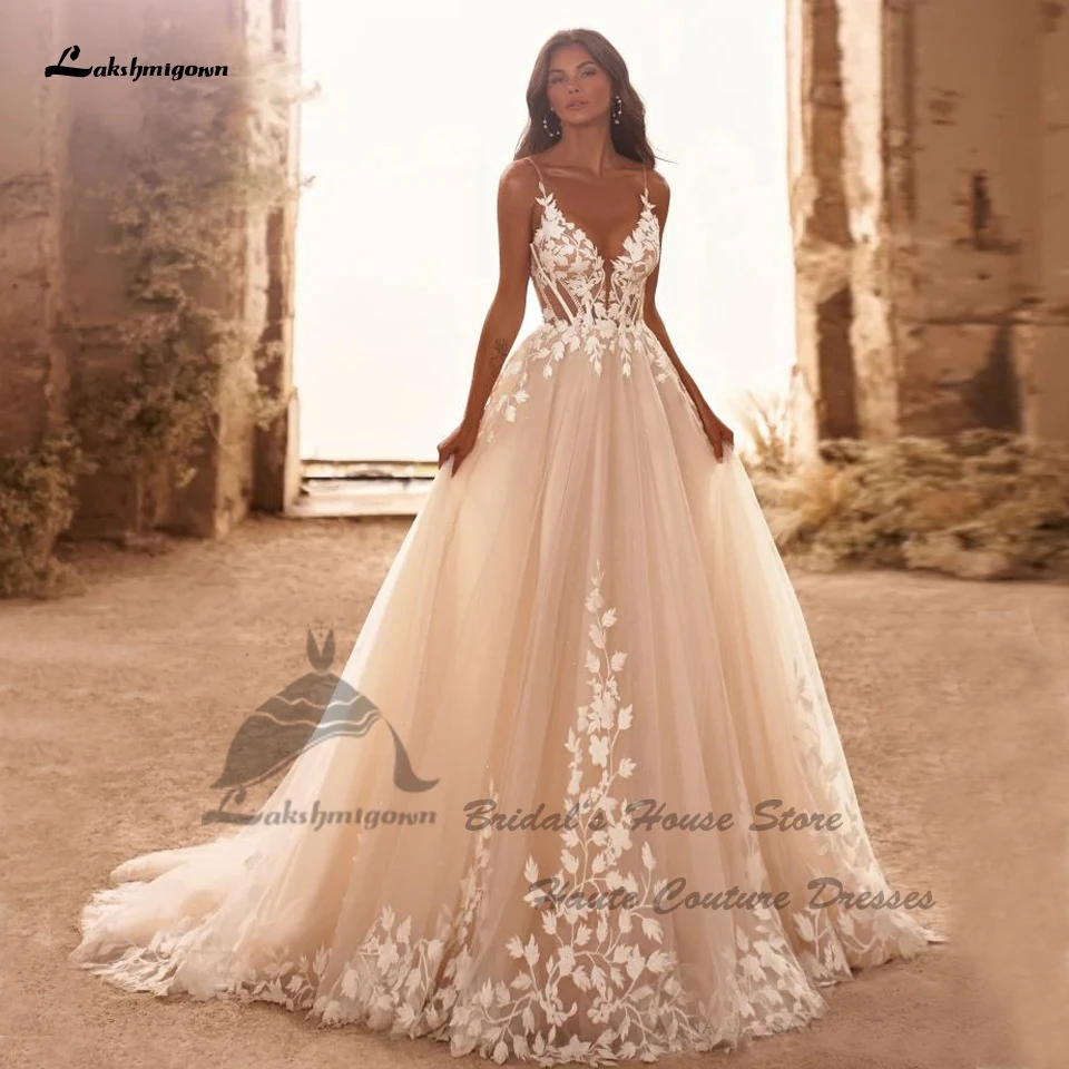 Lakshmigown Civil Boho Beach Wedding Dresses V Neck Lace Appliques 2025 Vedtidos Corset Sexy Women Bridal Gowns Customized
