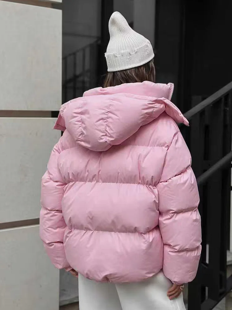 HH Woman Casual Long Sleeves Pockets 4-Color Solid Coats Winter Woman Zipper Drawstring Detachable Hooded Warm Cotton-padded