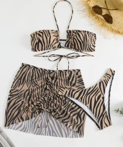 Vigorashely 2025 Sexy Leopard 3 Piece Mesh Skirt Bikini Set Women Swimsuit Halter Push UP Swimwear Backless Summer Bathing Suit - Image 4