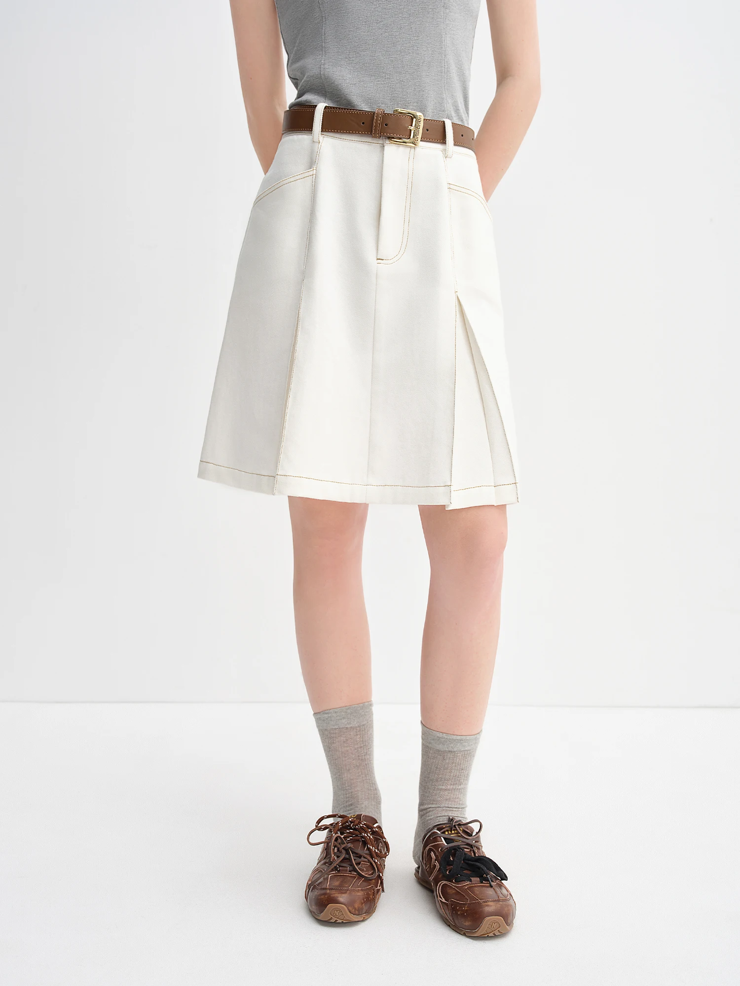 DUSHU Women's High Waist A-line Denim Skirt 2025 Autumn New Arrival Style Contrast Color Retro Denim Skirt No Belt 25DS83098 - Image 4