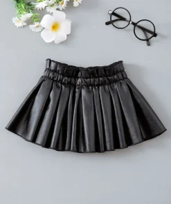 Alternative view of 0-2 Year Old Newborn Baby Girls Spring Summer Autumn Winter Black Pleated Leather Fashion Toddler Skirt