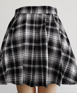 Gothic Sweet Women Pleated Skirt Fashion Plaid Mini High Waist Chic Skirt Kawaii Summer Casual Ladies Plaid Pleated Skirt - Image 3