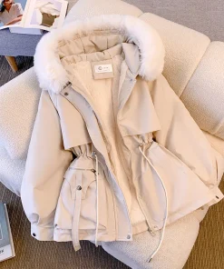 Fleece Lined Hood Down Jacket Winter Coat for Women Warm Drawstring Padded Parkas Korean Casual Streetwear Female Puffer Outwear - Image 3