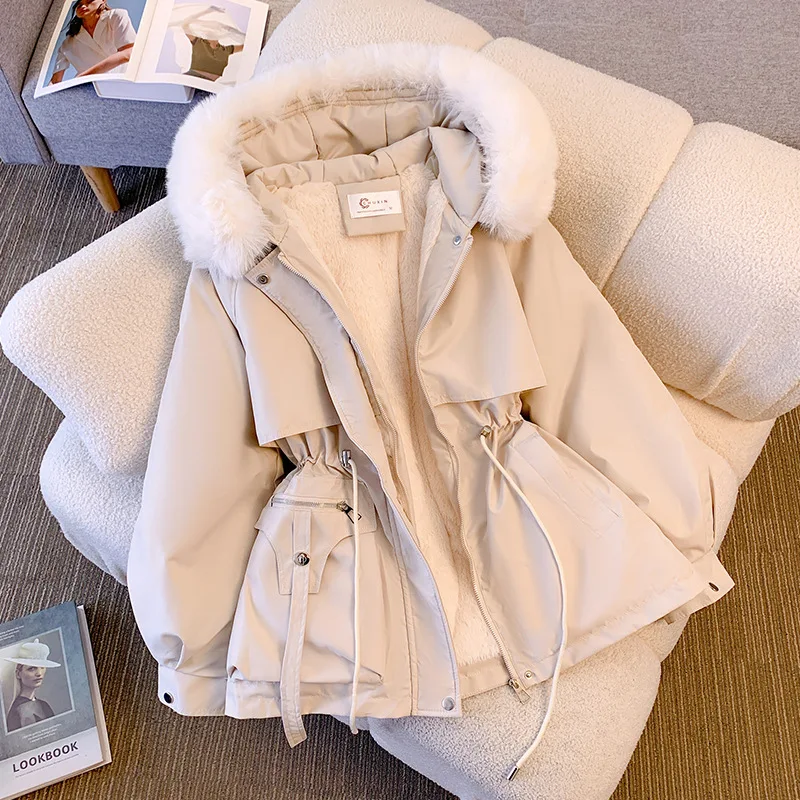 Fleece Lined Hood Down Jacket Winter Coat for Women Warm Drawstring Padded Parkas Korean Casual Streetwear Female Puffer Outwear - Image 3