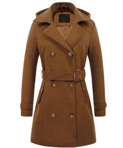 Female Hooded Woman Jackets Mid-length Double-breasted Ladies Overcoats Woolen Lapel Turndown CollarTop Winter Jacket Streetwear