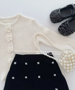 Childrens Skirt Spring and Autumn New Korean Fashion Pearl Velvet Simple Elegant Skirt Kids Clothes Girls - Image 4