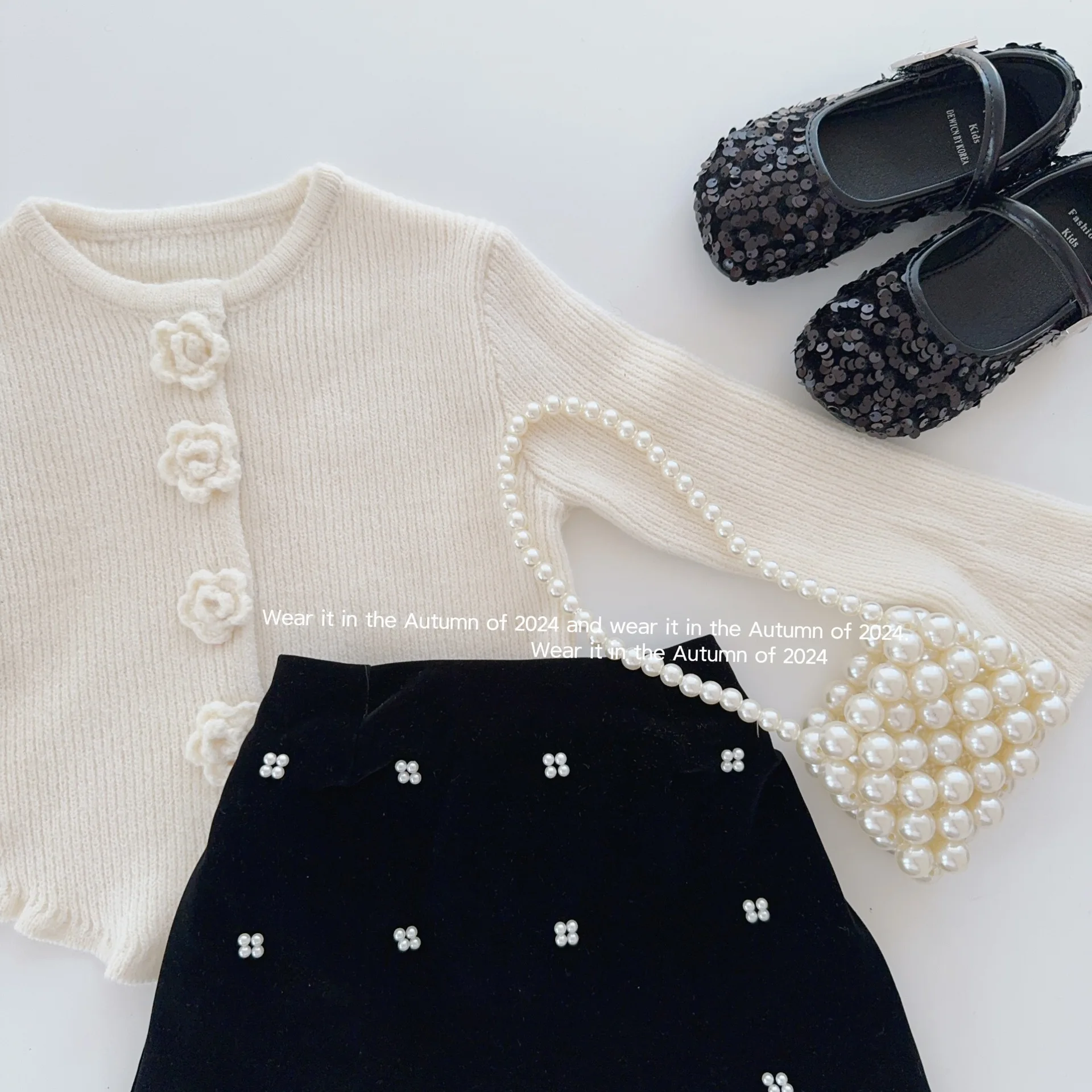 Childrens Skirt Spring and Autumn New Korean Fashion Pearl Velvet Simple Elegant Skirt Kids Clothes Girls - Image 4
