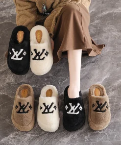 2025 Autumn & Winter New Platform Thick-Soled Mule Furry Slippers - High-Heel, Warm Cotton Slippers for Indoor & Outdoor Wear - Image 6