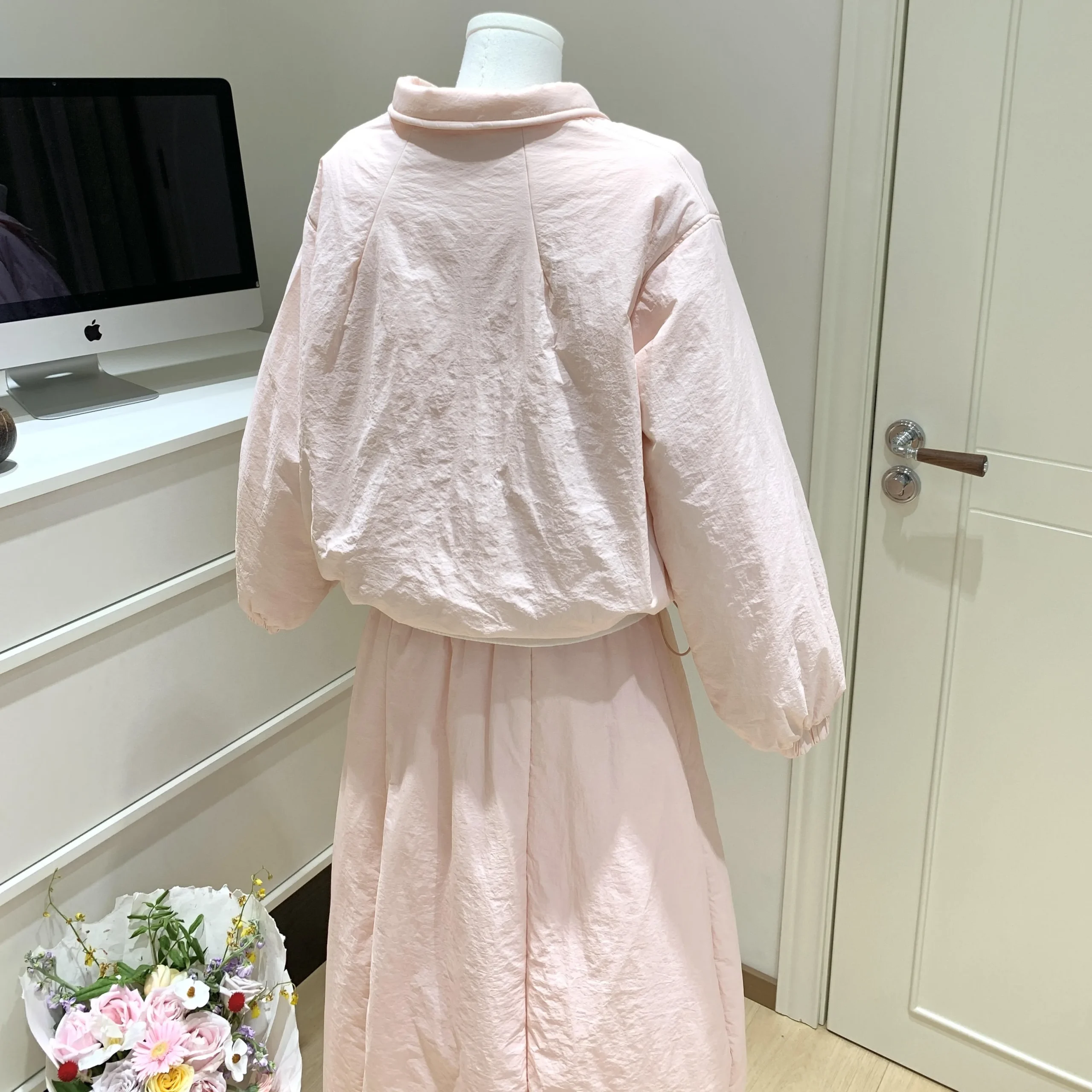 Women's Autumn Winter Casual Two Pieces Cotton Padded Skirt Set Lady Streetwear Lovely Quilted Long Sleeve Jacket+ Long Skirt - Image 2