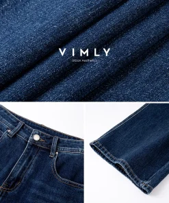 VIMLY Blue Denim Woman Pants Autumn Vintage 2025 New Straight Pockets Wide Leg Female Jeans Casual Button Trousers Ladies 75180 - Image 5
