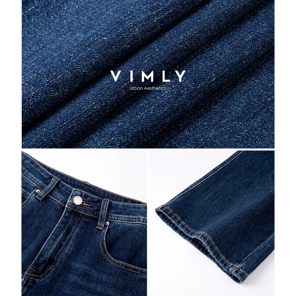 VIMLY Blue Denim Woman Pants Autumn Vintage 2025 New Straight Pockets Wide Leg Female Jeans Casual Button Trousers Ladies 75180 - Image 5