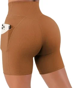 Sports Short Women Cross Workout Yoga Shorts with Pockets 5" High Waist Booty Biker Short - Image 3