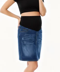 Pregnant Women Clothes Maternity Denim Skirt High Waist Good Stretch Foldable Waist Band Pregnancy Jean Skirt Plus Size S to 4XL - Image 4