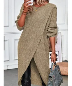 Womens Long Knitted Sweater Dress 2025 Autumn Winter Warm Fur Jumpers Casual Solid Loose Knit Midi Dress Lady Work Pullovers - Image 4