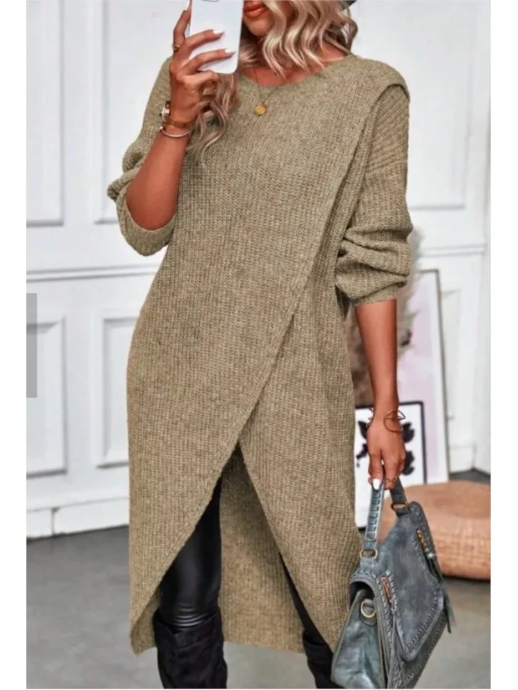 Womens Long Knitted Sweater Dress 2025 Autumn Winter Warm Fur Jumpers Casual Solid Loose Knit Midi Dress Lady Work Pullovers - Image 4