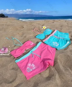 Y2k Retro millennium Girly style subculture hanging neck suspender Sexy Cutie summer beach kawaii classic comfortable bikini set