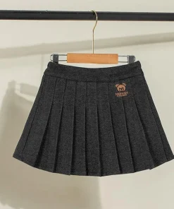 Preppy Pleated Skirts For Girls Children's Clothing Bear Children's Day Casual A Line Dress - Image 3
