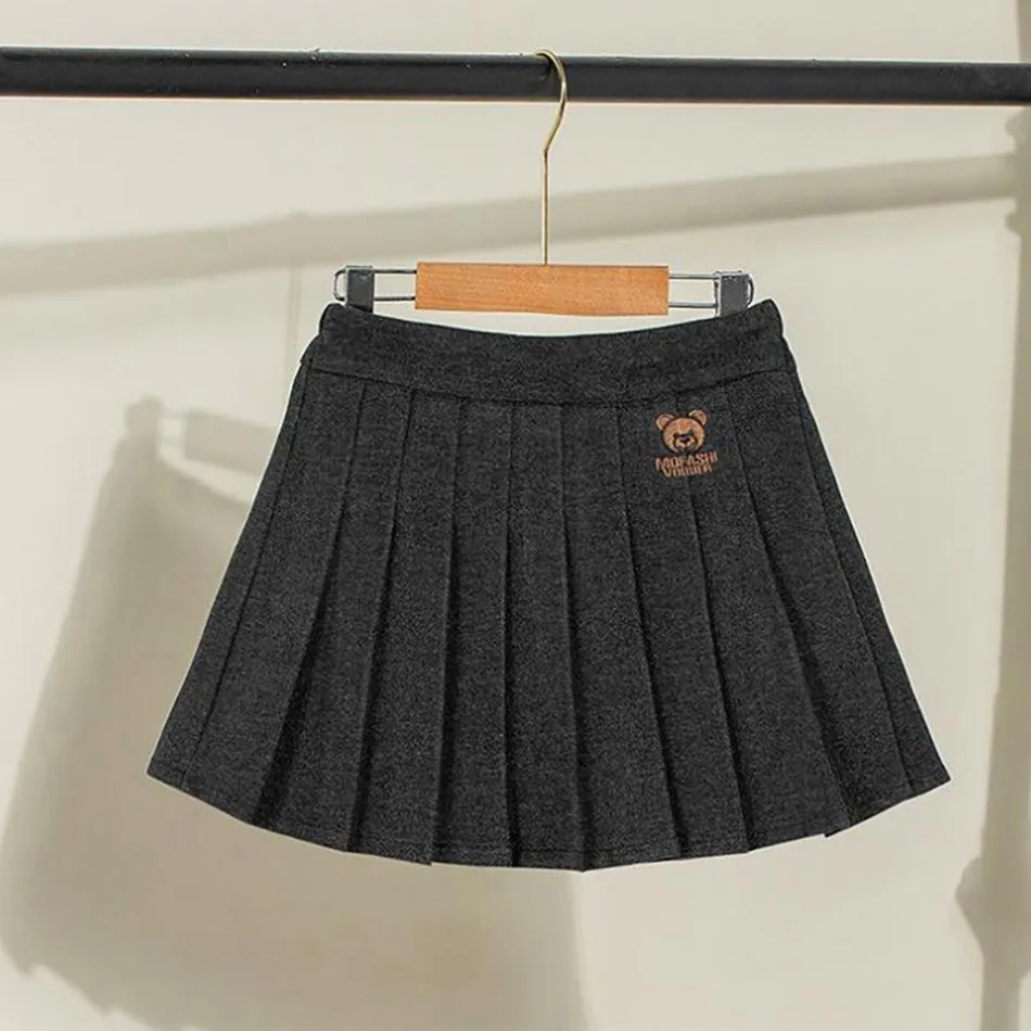Preppy Pleated Skirts For Girls Children's Clothing Bear Children's Day Casual A Line Dress - Image 3