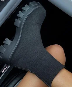 Women Boots Short Knitting Platform Boots Autumn Winter Shoes For Women Ankle Boots Heels White Winter Botas Mujer - Image 4