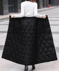 Black Thicken One Piece Of Down Cotton Maxi Skirt 2023 Winter Double Breasted Warm Saias Longas For Women