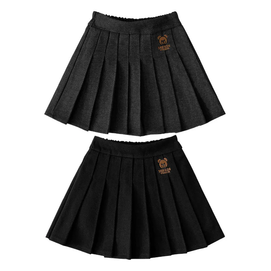 Preppy Pleated Skirts For Girls Children's Clothing Bear Children's Day Casual A Line Dress