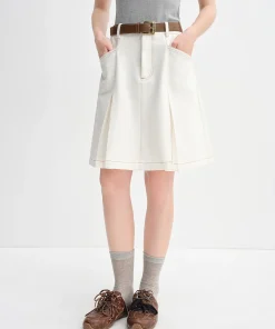 Alternative view of DUSHU Women's High Waist A-line Denim Skirt 2025 Autumn New Arrival Style Contrast Color Retro Denim Skirt No Belt 25DS83098