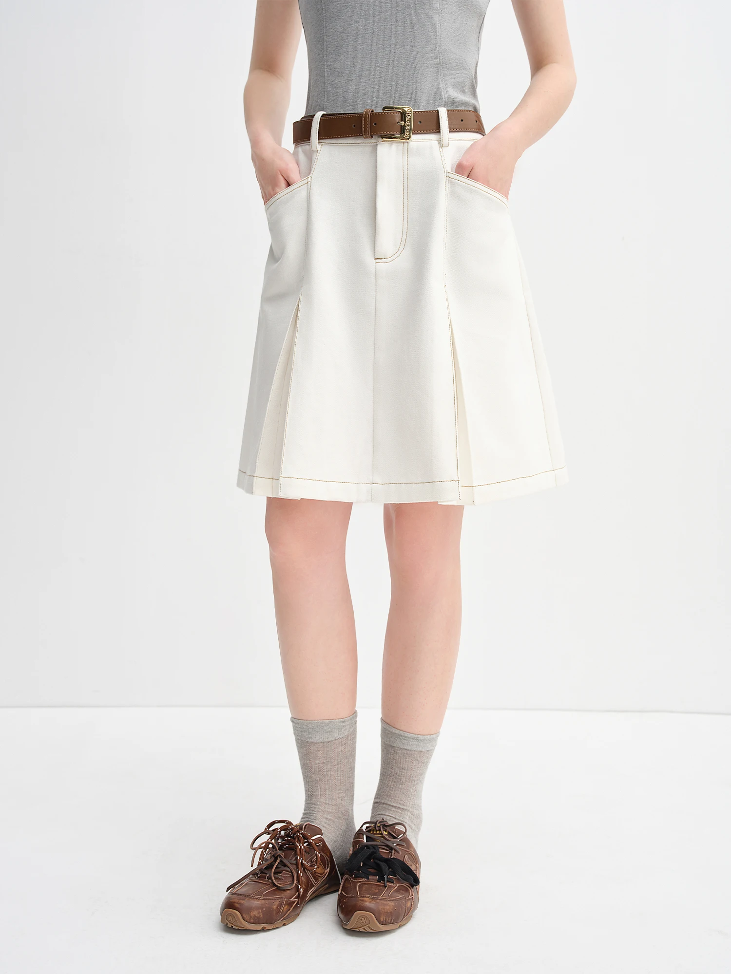 DUSHU Women's High Waist A-line Denim Skirt 2025 Autumn New Arrival Style Contrast Color Retro Denim Skirt No Belt 25DS83098 - Image 2