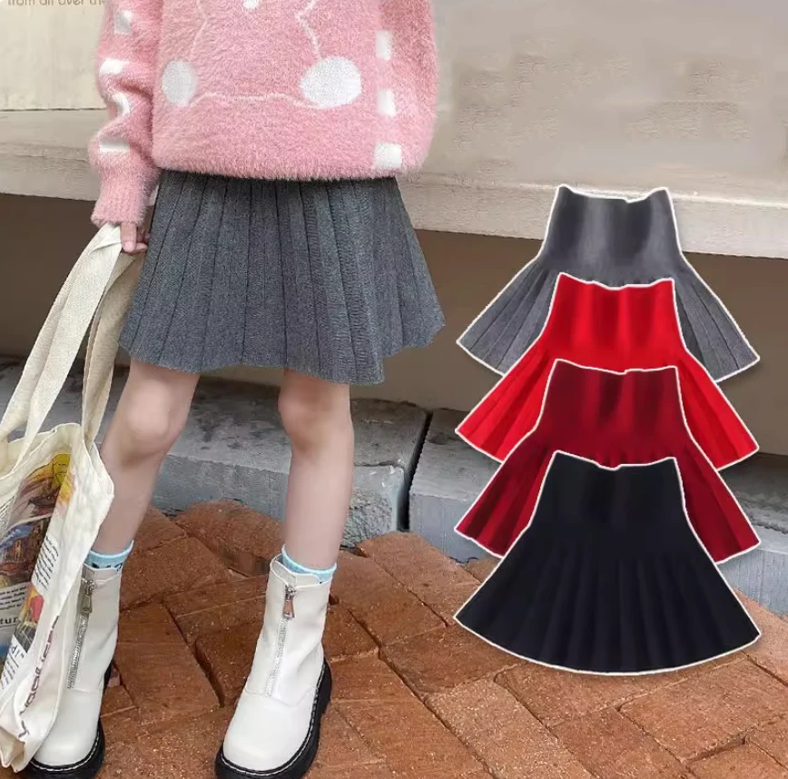 Kids Skirt Girls' Pleated Skirt Solid Sweet Pink Beach Skirt Black Cute Mini Skirt Slim Fit Baby Princess Skirt 2-12 Years - Image 3
