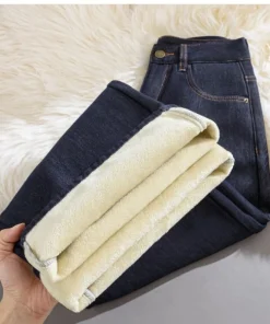 Winter Fleece Lined Jeans for Woman Y2k Pants 2025 Wide Leg Blue Loose Straight Trousers Pear Shape Body Comfort Fashion Trend - Image 5