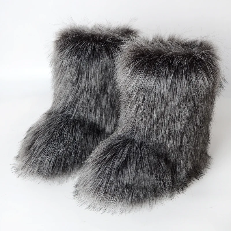Women's Winter Snow Boots Outdoor Luxury Furry Faux Fox Fur Boots Woman Plush Warm Platform Shoes New Fashion Bottes Big Size 46 - Image 2
