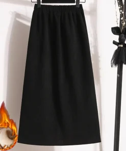 2026 Autumn Winter Plus Size Skirts Women High Waist Solid A-line Skirt Back Slit Korean Thick Elegant Fleece-lined Style Skirts - Image 4