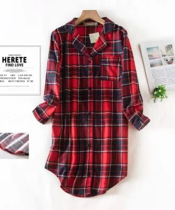 Winter 100% Brushed cotton nightshirts women nightgowns sleepwear fashion plaid Plus size sleepdress night dress nightwear