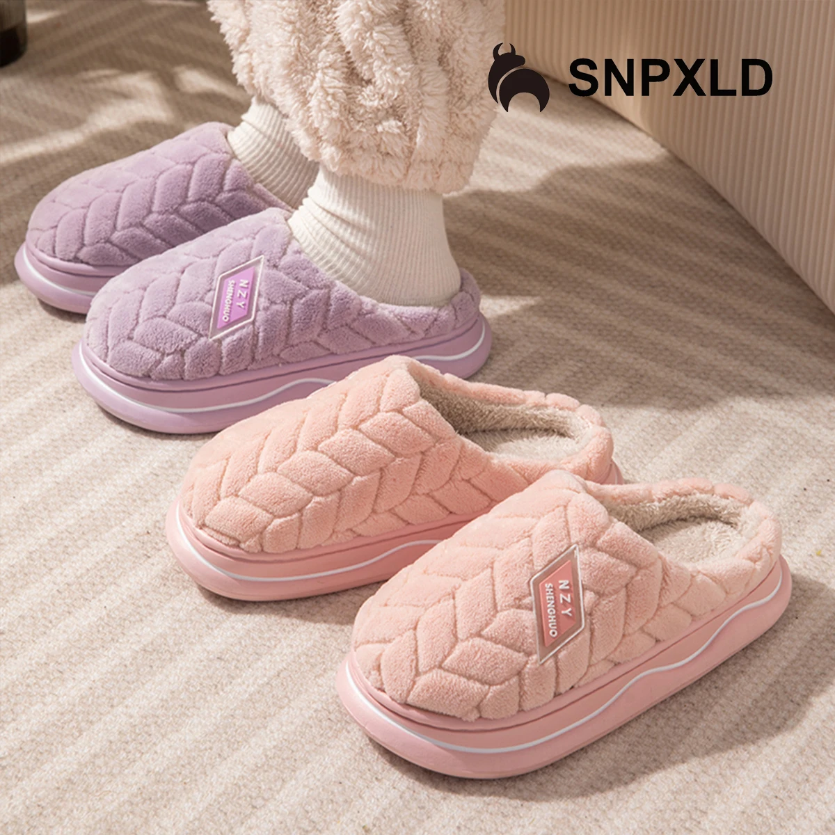 Winter Home Slippers for Women Warm Thick Sole Non Slip Indoor Slippers for Men Fluffy Bedroom Slippers for Unisex - Image 3