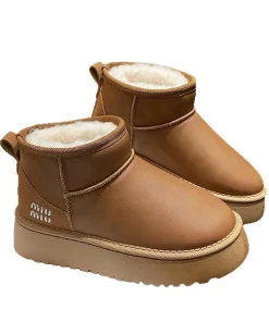 Women's Platform Thick-Soled Snow Boots New Winter Waterproof Short Tube Elevated Cotton Shoes Warm Fleece-Lined Bread Shoes - Image 5
