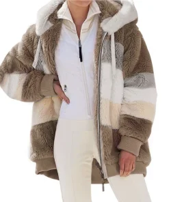 Oversized Jacket for Women 2023 New Autumn Winter Warm Plush Pocket Hooded Streetwear Loose Lady Outerwear Coat Roupas Feminina - Image 6