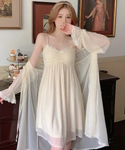 Spring Nightdress Women Lace Sweet Nightgown Home Dress Pajamas Summer Girl Princess Style Soft Sleepwear Nightwear Outwear - Image 6