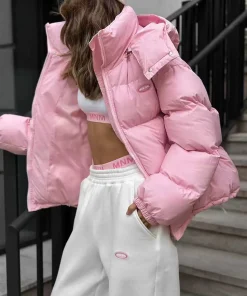 HH Woman Casual Long Sleeves Pockets 4-Color Solid Coats Winter Woman Zipper Drawstring Detachable Hooded Warm Cotton-padded - Image 3