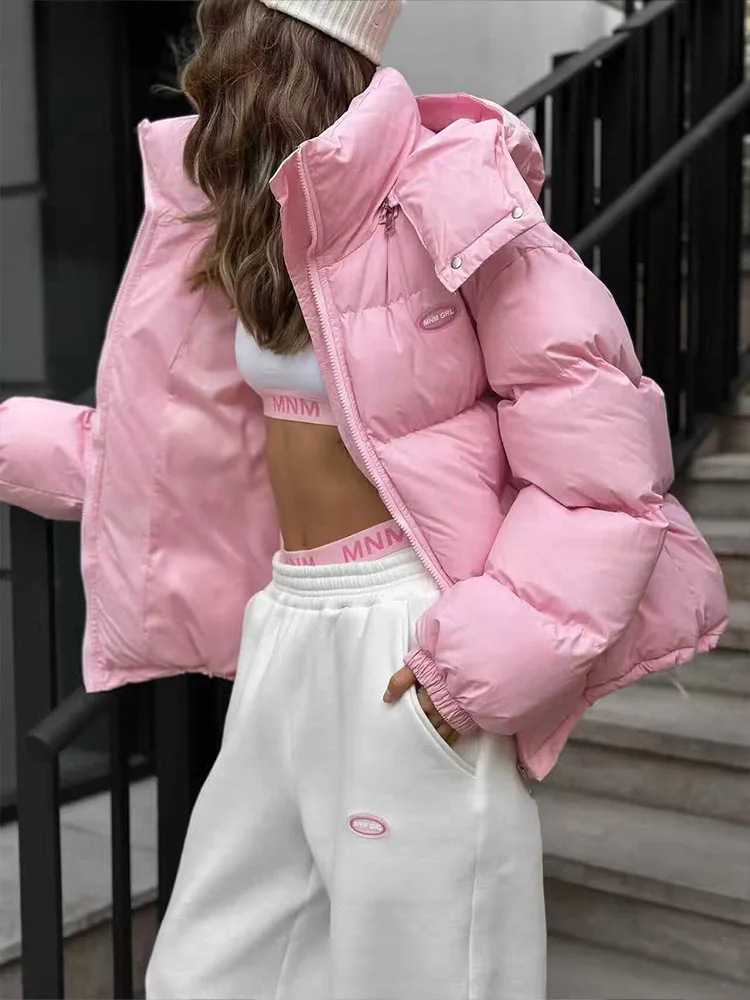 HH Woman Casual Long Sleeves Pockets 4-Color Solid Coats Winter Woman Zipper Drawstring Detachable Hooded Warm Cotton-padded - Image 3