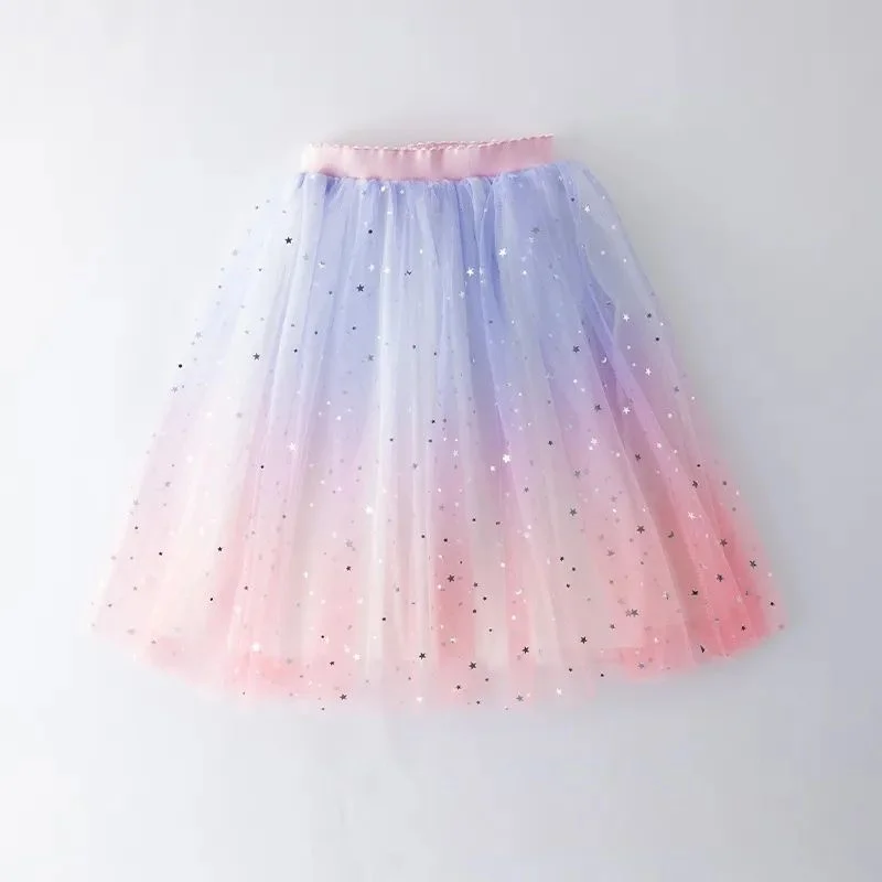 Girls Tutu Skirts Stars Print Princess Petty Girls Dancing Party Skirt Children Gradient Costume Clothes - Image 2