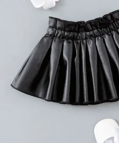 0-2 Year Old Newborn Baby Girls Spring Summer Autumn Winter Black Pleated Leather Fashion Toddler Skirt - Image 5