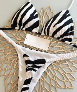 2024 Women's Bikini Swimsuit Women's Split Solid Color Lace-up Sexy Swimsuit 2-piece Set - Image 6