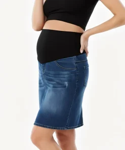 Pregnant Women Clothes Maternity Denim Skirt High Waist Good Stretch Foldable Waist Band Pregnancy Jean Skirt Plus Size S to 4XL - Image 6