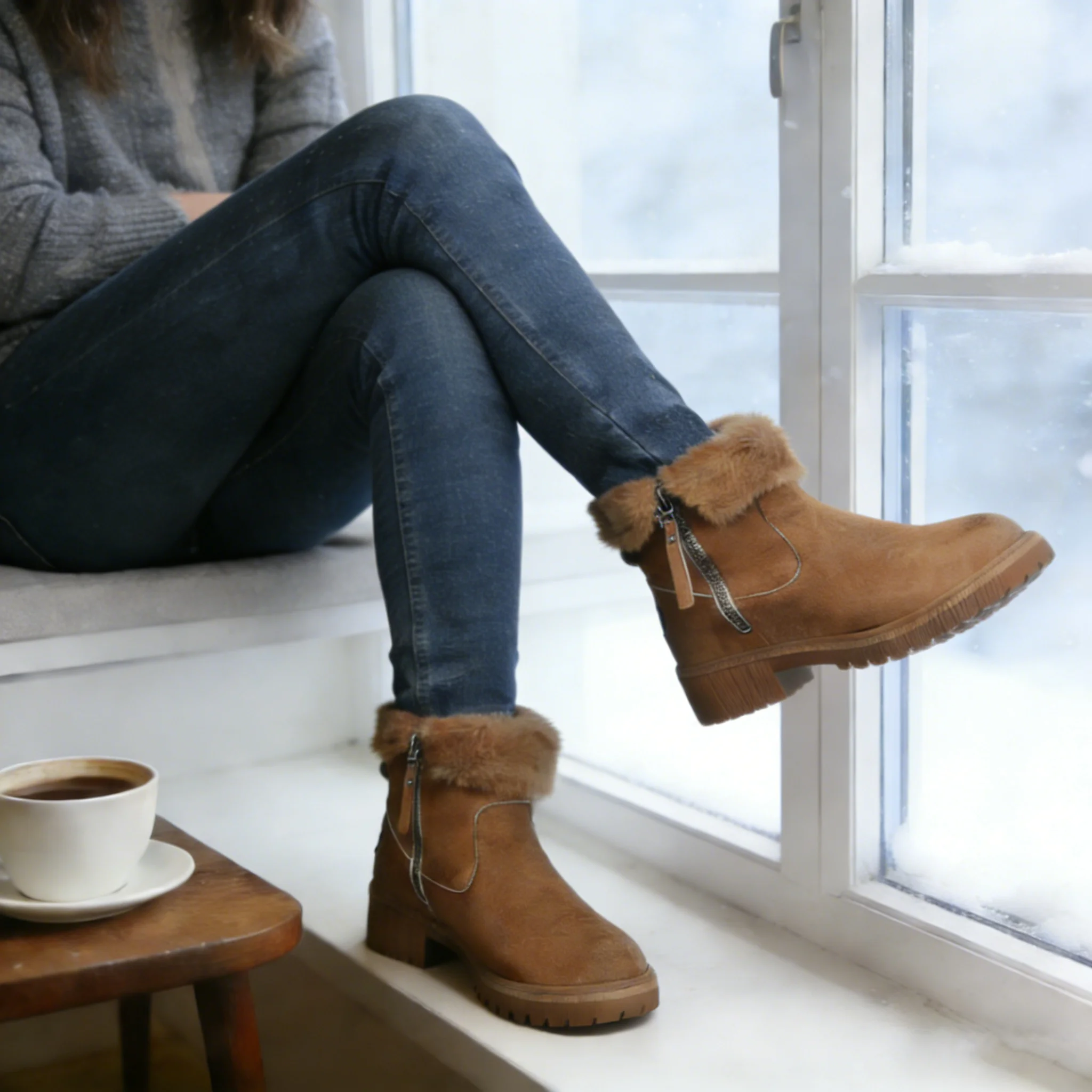 Women Snow Boots 2026 Winter New Solid Color Plush Zipper Thick Bottom Anti Slip Warm Cold Proof Cotton Shoes Snow Boots - Image 2